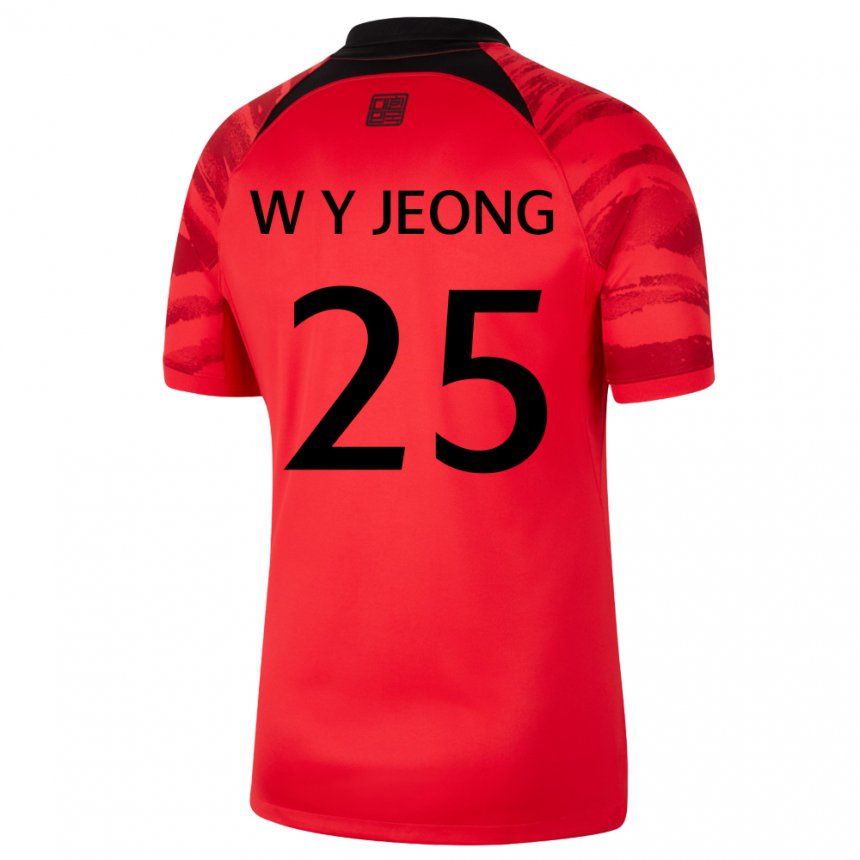 Gyermek Dél-koreai Woo-yeong Jeong #25 Piros Fekete Hazai Jersey 22-24 Mez Póló Ing