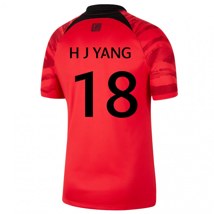 Férfi Dél-koreai Hyun-jun Yang #18 Piros Fekete Hazai Jersey 22-24 Mez Póló Ing