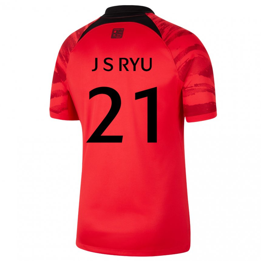 Gyermek Dél-koreai Ryu Ji Soo #21 Piros Fekete Hazai Jersey 22-24 Mez Póló Ing