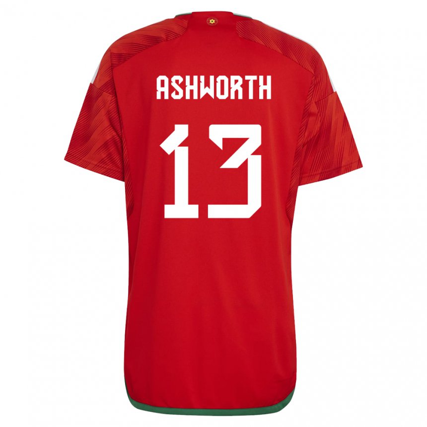 Férfi Walesi Fin Ashworth #13 Piros Hazai Jersey 22-24 Mez Póló Ing