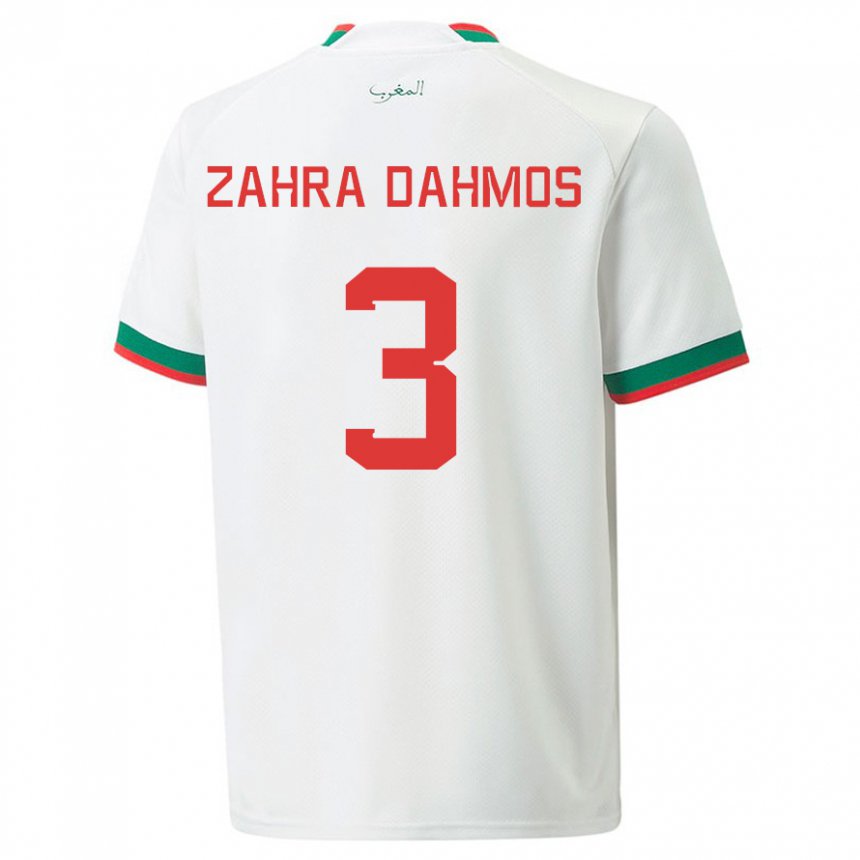 Női Marokkói Fatima Zahra Dahmos #3 Fehér Idegenbeli Jersey 22-24 Mez Póló Ing
