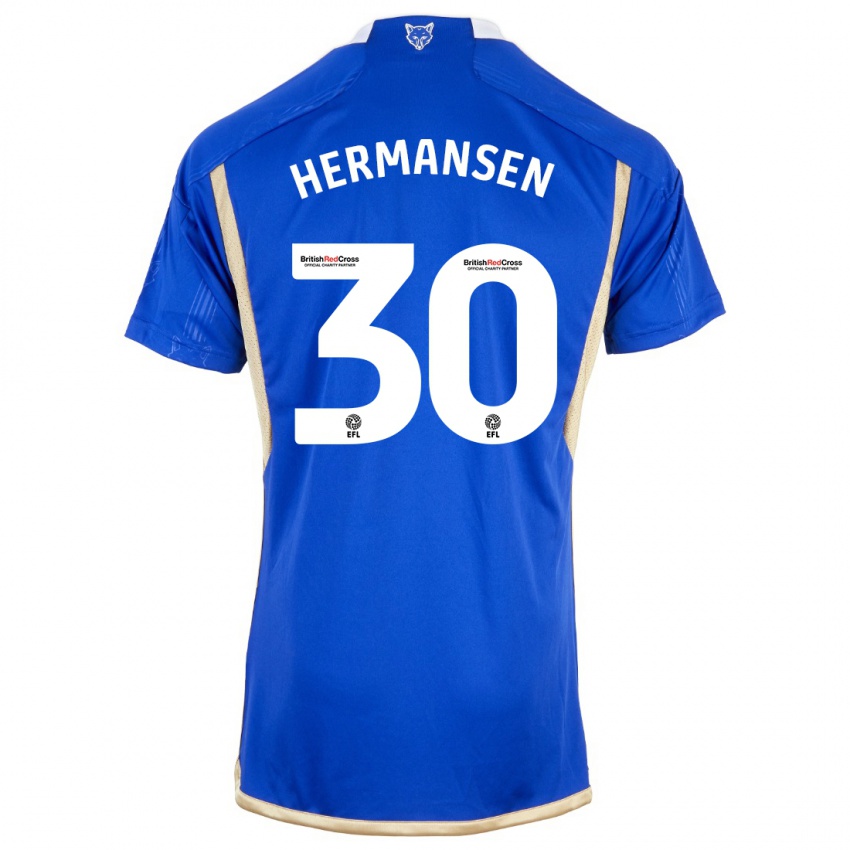 Gyermek Mads Hermansen #30 Kék Hazai Jersey 2023/24 Mez Póló Ing