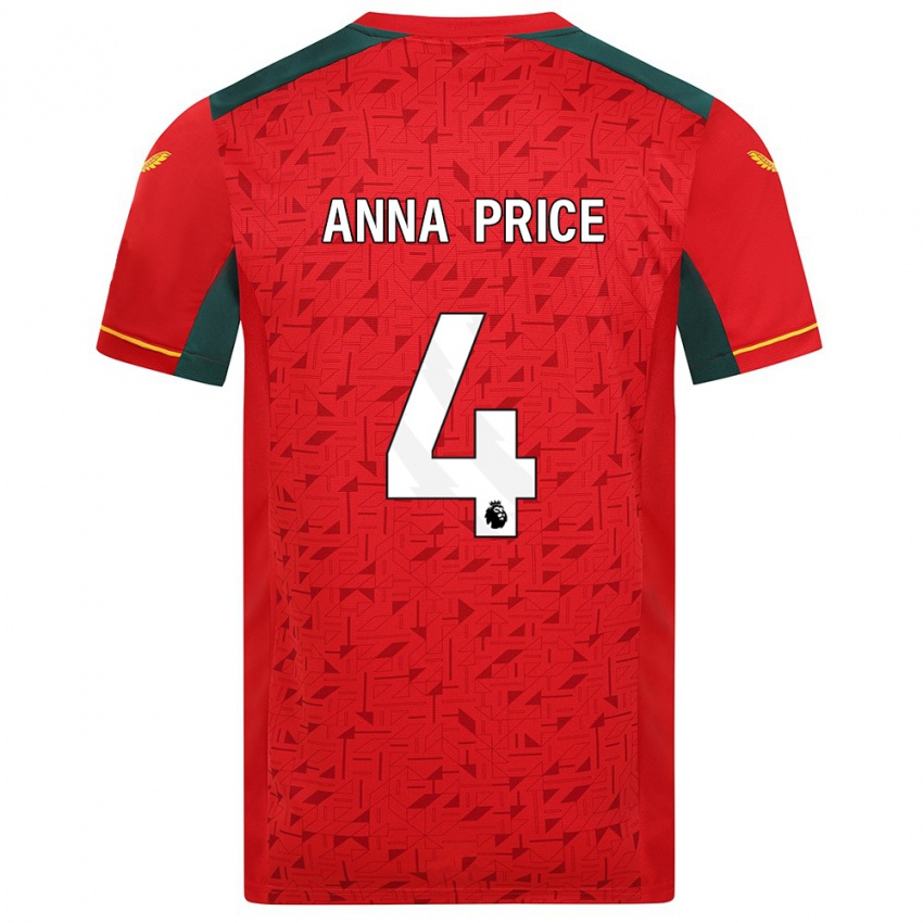 Férfi Anna Price #4 Piros Idegenbeli Jersey 2023/24 Mez Póló Ing