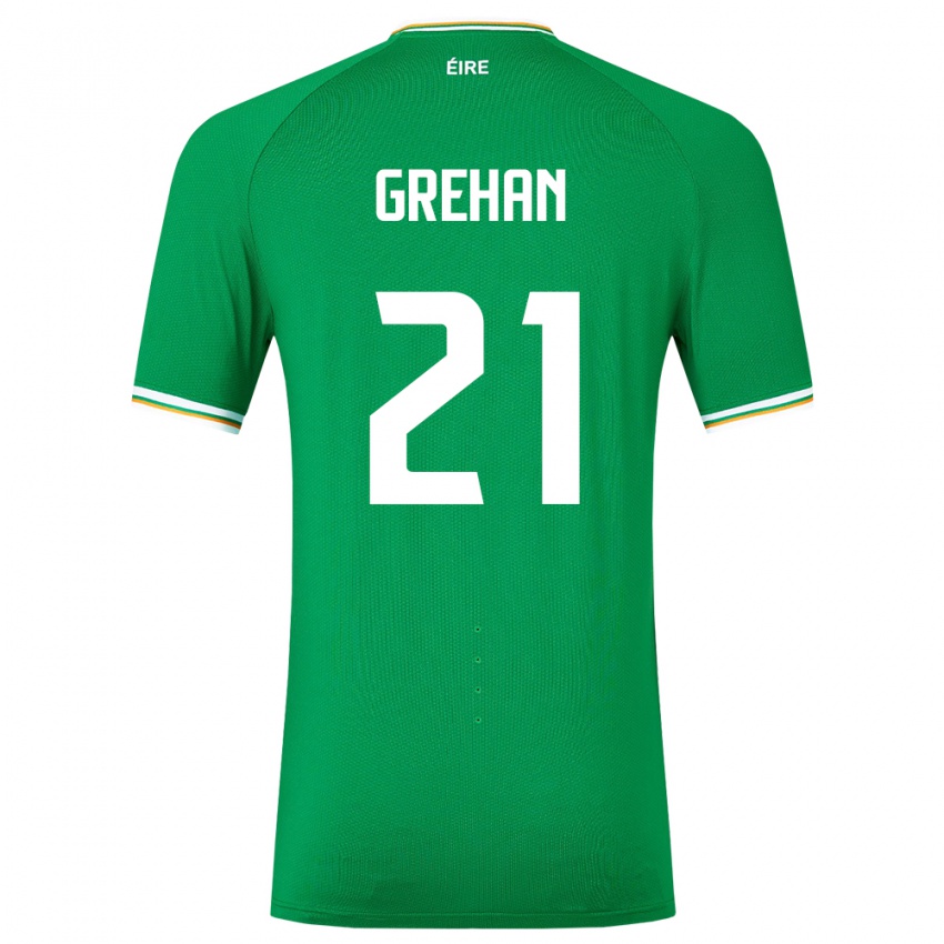Gyermek Ír-Sziget Sean Grehan #21 Zöld Hazai Jersey 24-26 Mez Póló Ing