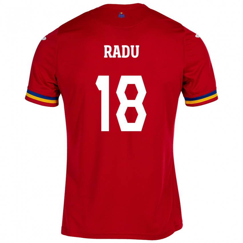 Gyermek Románia Denis Radu #18 Piros Idegenbeli Jersey 24-26 Mez Póló Ing