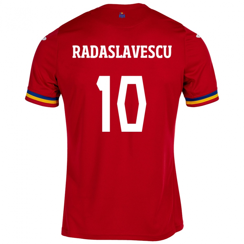 Gyermek Románia Eduard Radaslavescu #10 Piros Idegenbeli Jersey 24-26 Mez Póló Ing