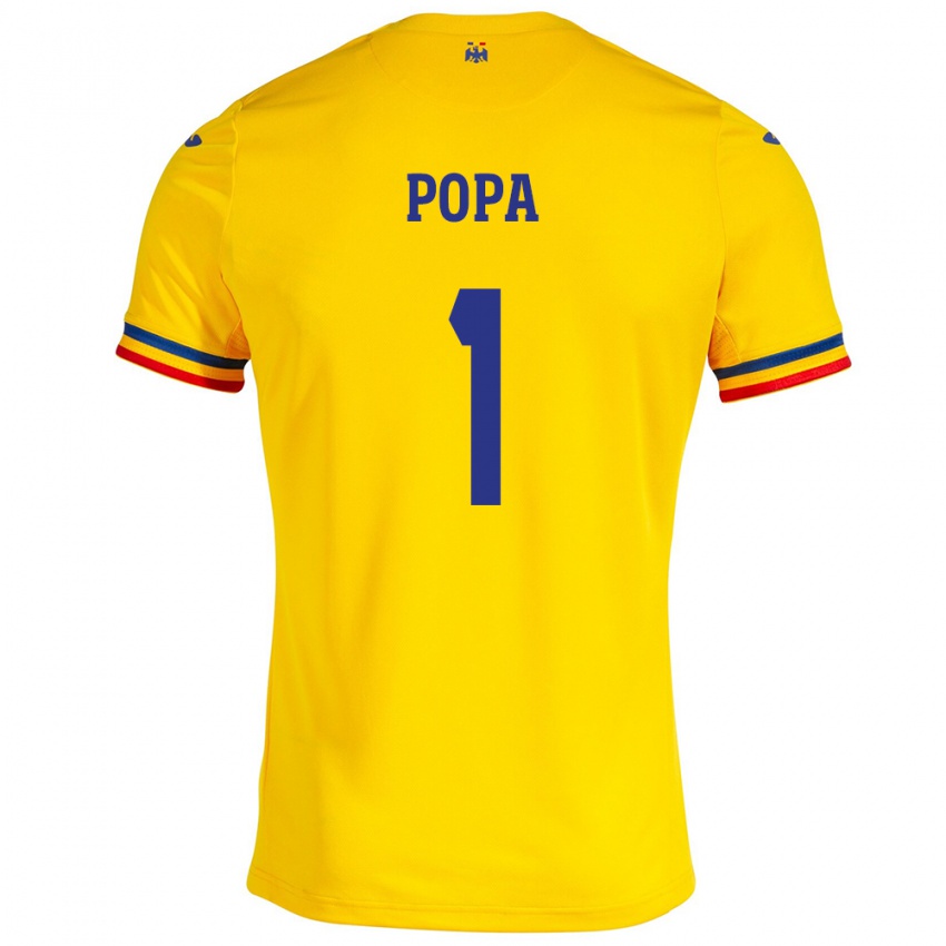 Férfi Románia Robert Popa #1 Sárga Hazai Jersey 24-26 Mez Póló Ing
