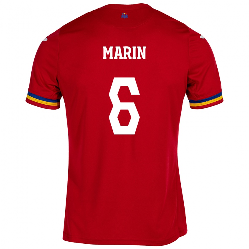 Férfi Románia Marius Marin #6 Piros Idegenbeli Jersey 24-26 Mez Póló Ing