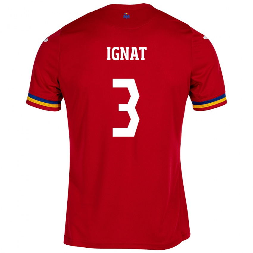Férfi Románia Cristian Ignat #3 Piros Idegenbeli Jersey 24-26 Mez Póló Ing