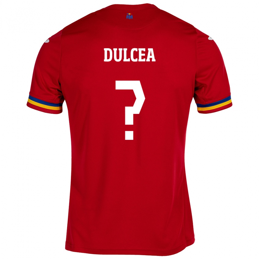Férfi Románia Patrick Dulcea #0 Piros Idegenbeli Jersey 24-26 Mez Póló Ing