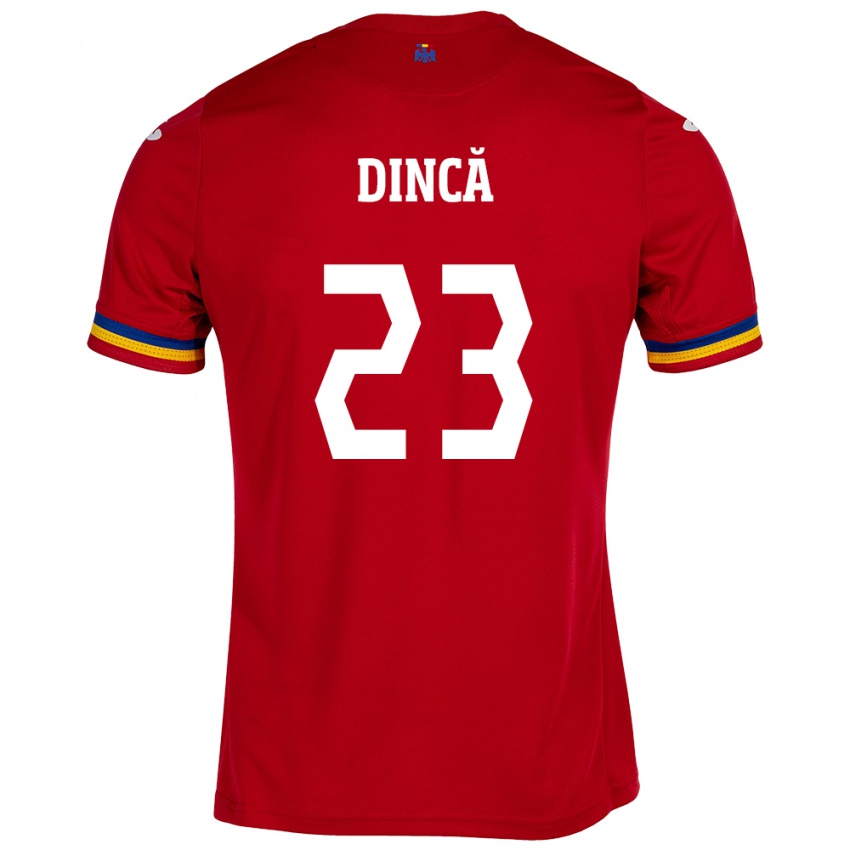 Női Románia David Dincă #23 Piros Idegenbeli Jersey 24-26 Mez Póló Ing