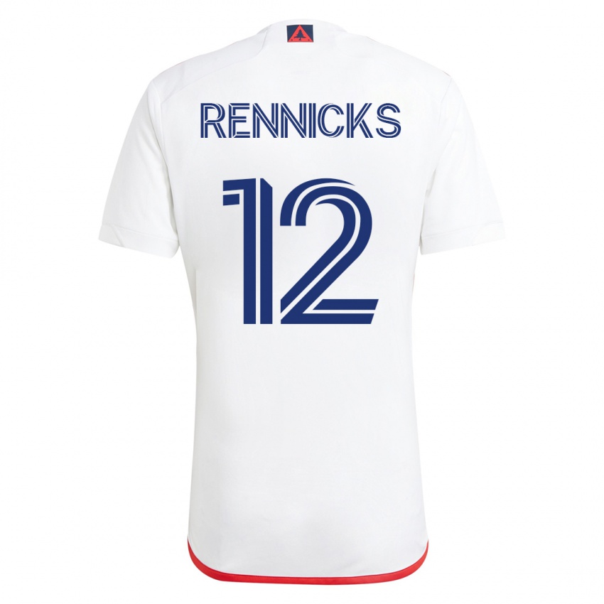 Gyermek Justin Rennicks #12 Fehér Piros Idegenbeli Jersey 2023/24 Mez Póló Ing