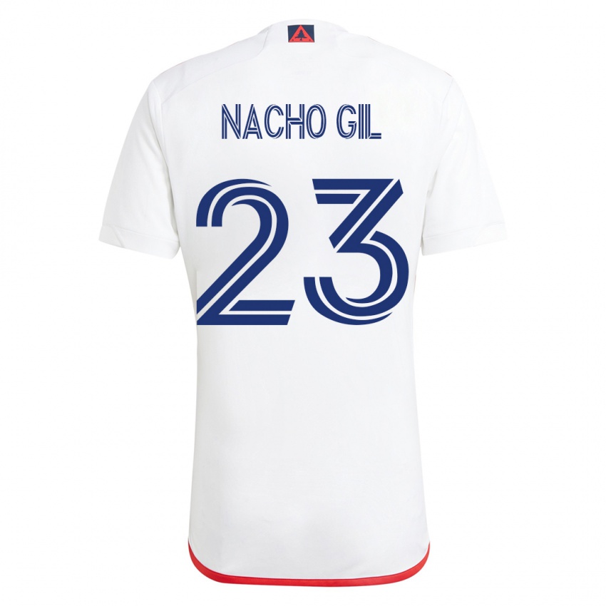 Gyermek Nacho Gil #23 Fehér Piros Idegenbeli Jersey 2023/24 Mez Póló Ing