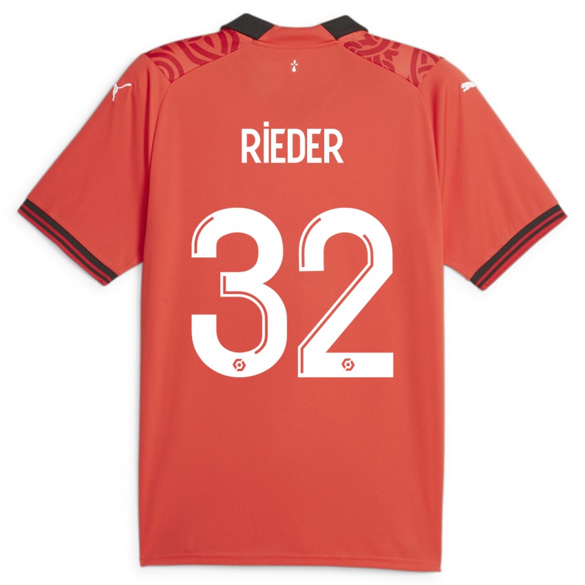 Férfi Fabian Rieder #32 Piros Hazai Jersey 2023/24 Mez Póló Ing