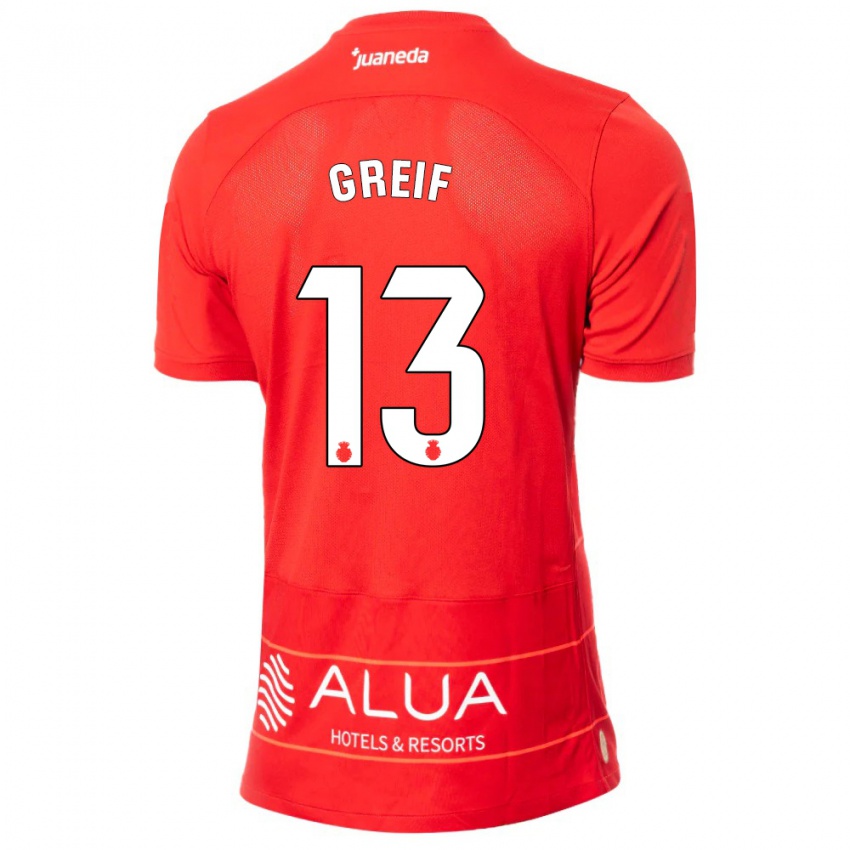 Férfi Dominik Greif #13 Piros Hazai Jersey 2023/24 Mez Póló Ing