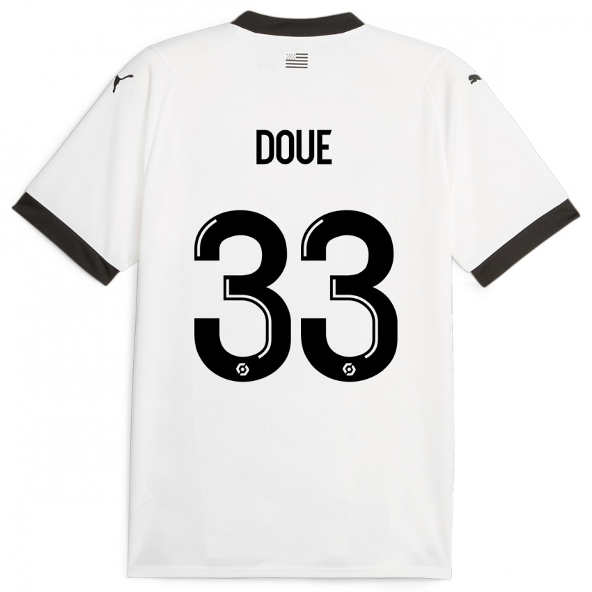 Férfi Désiré Doué #33 Fehér Idegenbeli Jersey 2023/24 Mez Póló Ing
