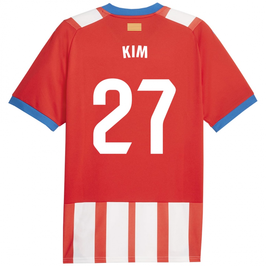 Gyermek Min-Su Kim #27 Piros Fehér Hazai Jersey 2023/24 Mez Póló Ing