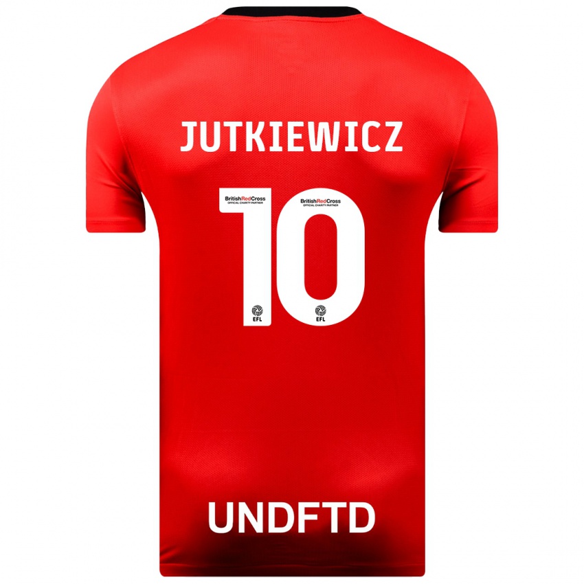 Gyermek Lukas Jutkiewicz #10 Piros Idegenbeli Jersey 2023/24 Mez Póló Ing