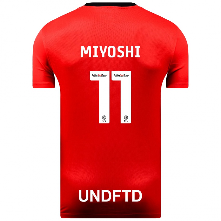 Gyermek Koji Miyoshi #11 Piros Idegenbeli Jersey 2023/24 Mez Póló Ing