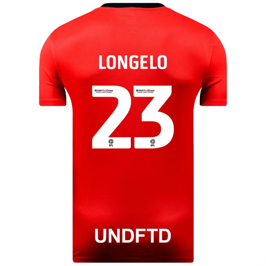 Gyermek Emmanuel Longelo #23 Piros Idegenbeli Jersey 2023/24 Mez Póló Ing
