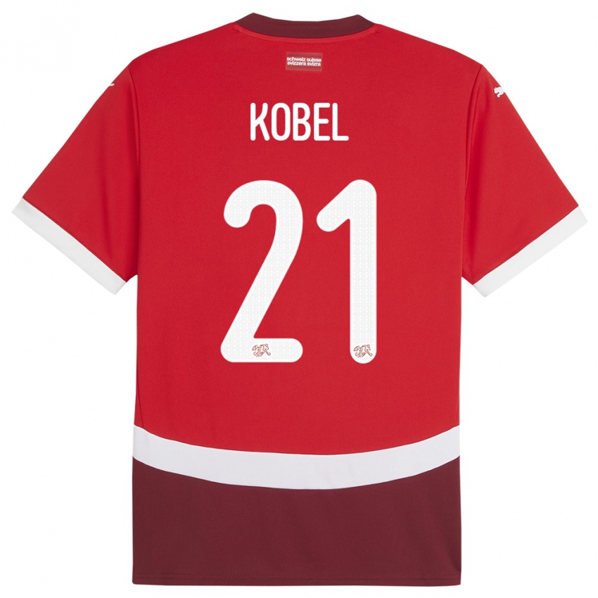 Gyermek Svájc Gregor Kobel #21 Piros Hazai Jersey 24-26 Mez Póló Ing