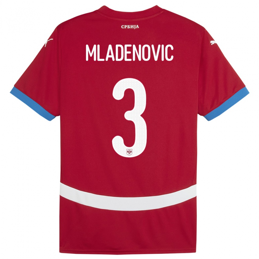 Gyermek Szerbia Filip Mladenovic #3 Piros Hazai Jersey 24-26 Mez Póló Ing