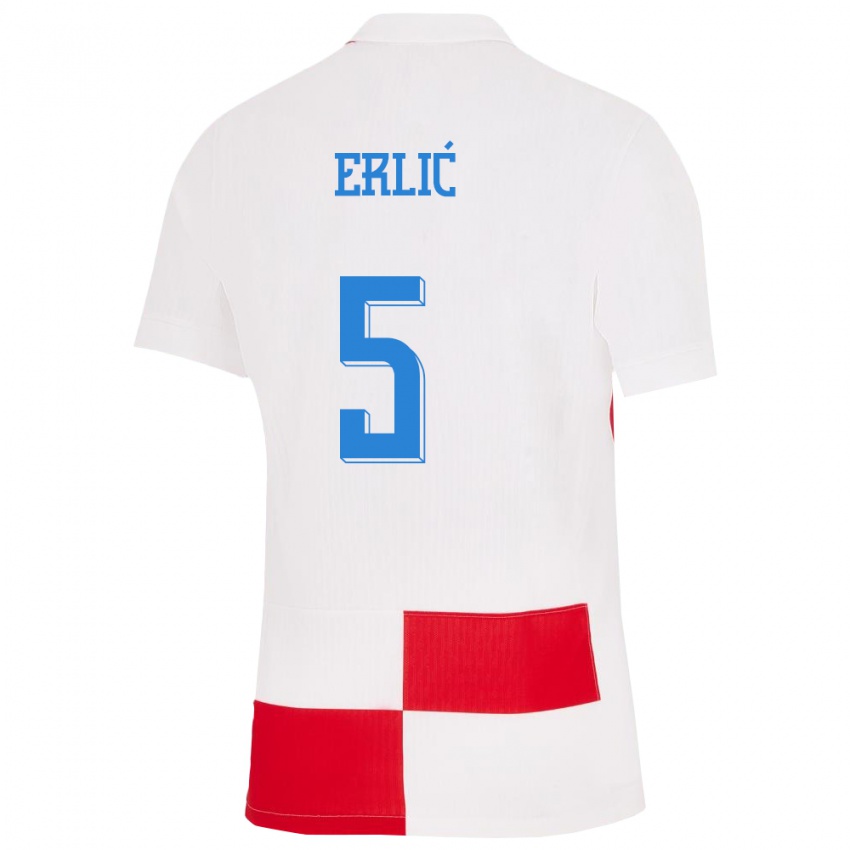 Gyermek Horvátország Martin Erlic #5 Fehér Piros Hazai Jersey 24-26 Mez Póló Ing