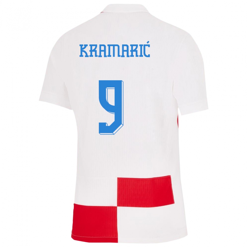 Gyermek Horvátország Andrej Kramaric #9 Fehér Piros Hazai Jersey 24-26 Mez Póló Ing
