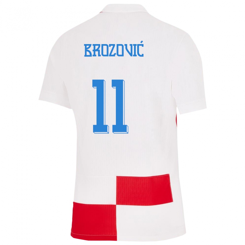 Gyermek Horvátország Marcelo Brozovic #11 Fehér Piros Hazai Jersey 24-26 Mez Póló Ing