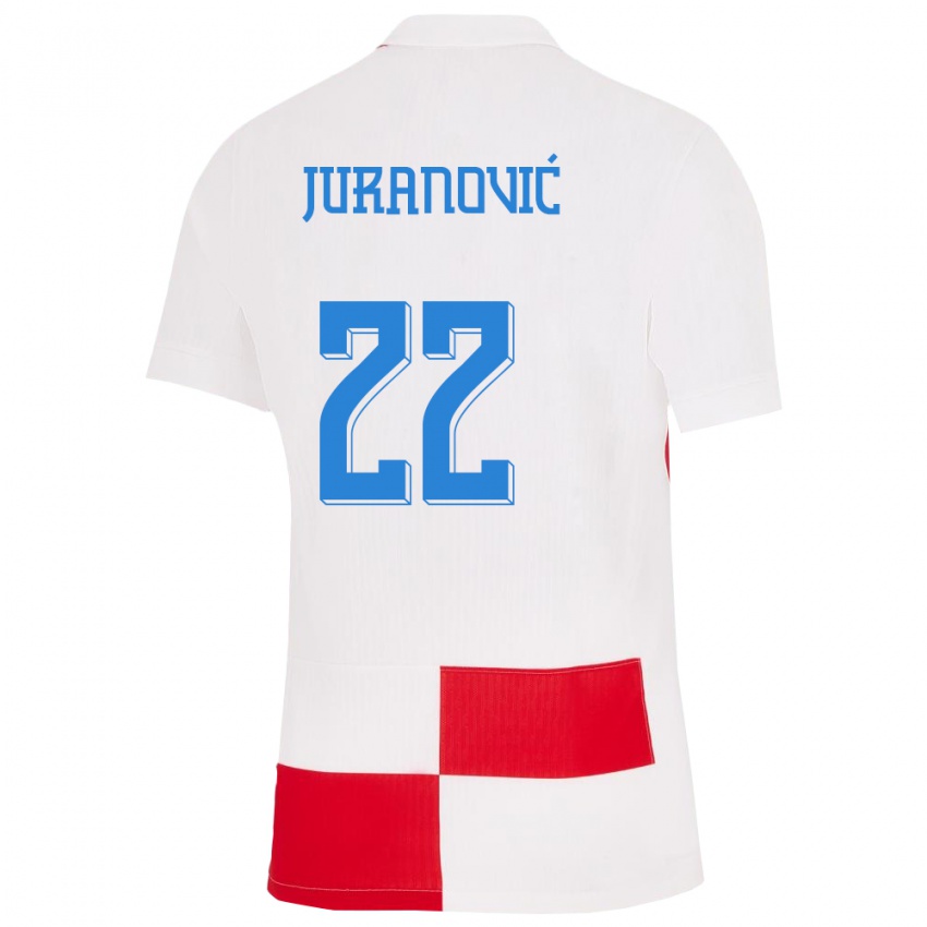 Gyermek Horvátország Josip Juranovic #22 Fehér Piros Hazai Jersey 24-26 Mez Póló Ing