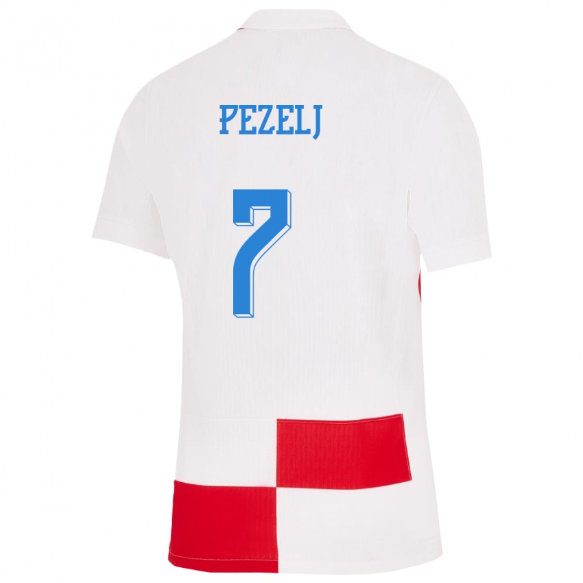 Gyermek Horvátország Petra Pezelj #7 Fehér Piros Hazai Jersey 24-26 Mez Póló Ing