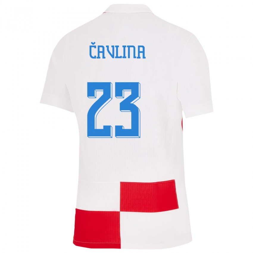 Gyermek Horvátország Nikola Cavlina #23 Fehér Piros Hazai Jersey 24-26 Mez Póló Ing
