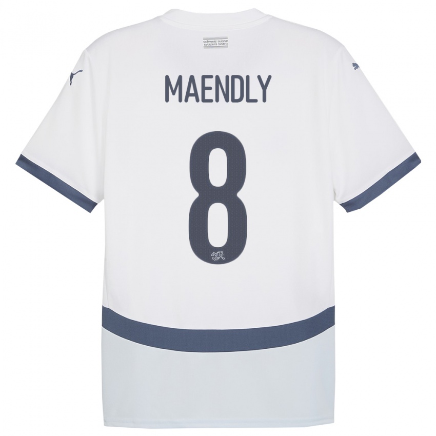 Gyermek Svájc Sandy Maendly #8 Fehér Idegenbeli Jersey 24-26 Mez Póló Ing