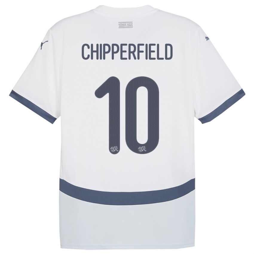 Gyermek Svájc Liam Chipperfield #10 Fehér Idegenbeli Jersey 24-26 Mez Póló Ing