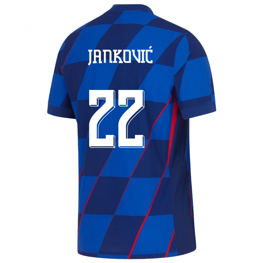 Gyermek Horvátország Niko Jankovic #22 Kék Idegenbeli Jersey 24-26 Mez Póló Ing