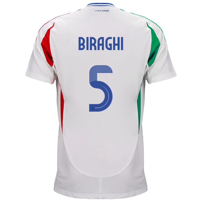 Gyermek Olaszország Cristiano Biraghi #5 Fehér Idegenbeli Jersey 24-26 Mez Póló Ing
