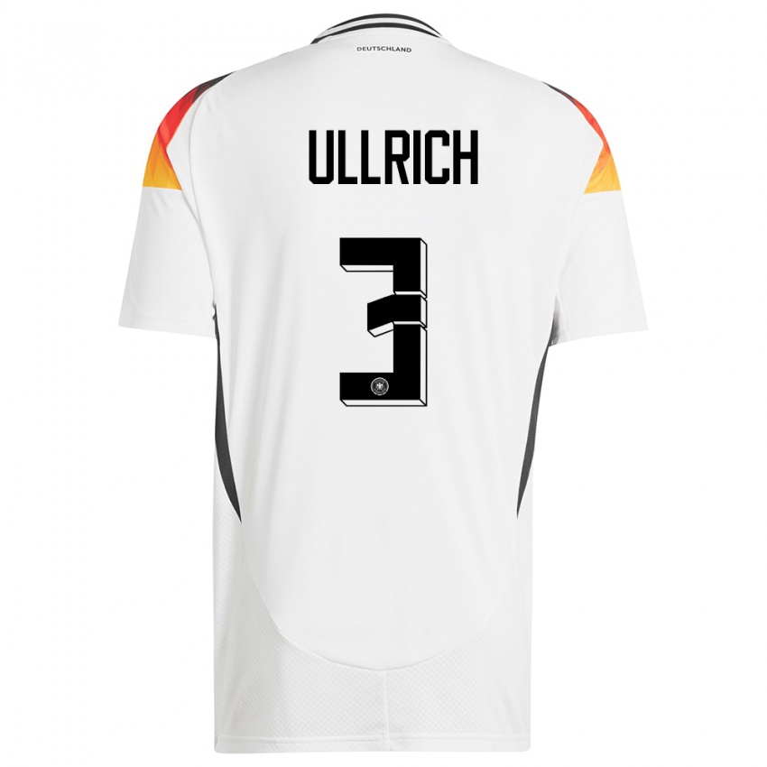 Férfi Németország Lukas Ullrich #3 Fehér Hazai Jersey 24-26 Mez Póló Ing
