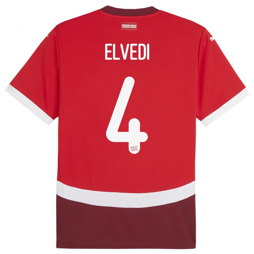Férfi Svájc Nico Elvedi #4 Piros Hazai Jersey 24-26 Mez Póló Ing