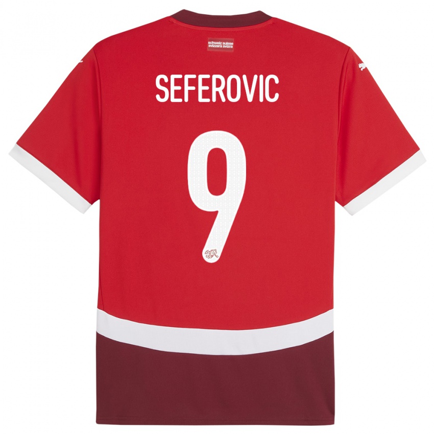 Férfi Svájc Haris Seferovic #9 Piros Hazai Jersey 24-26 Mez Póló Ing