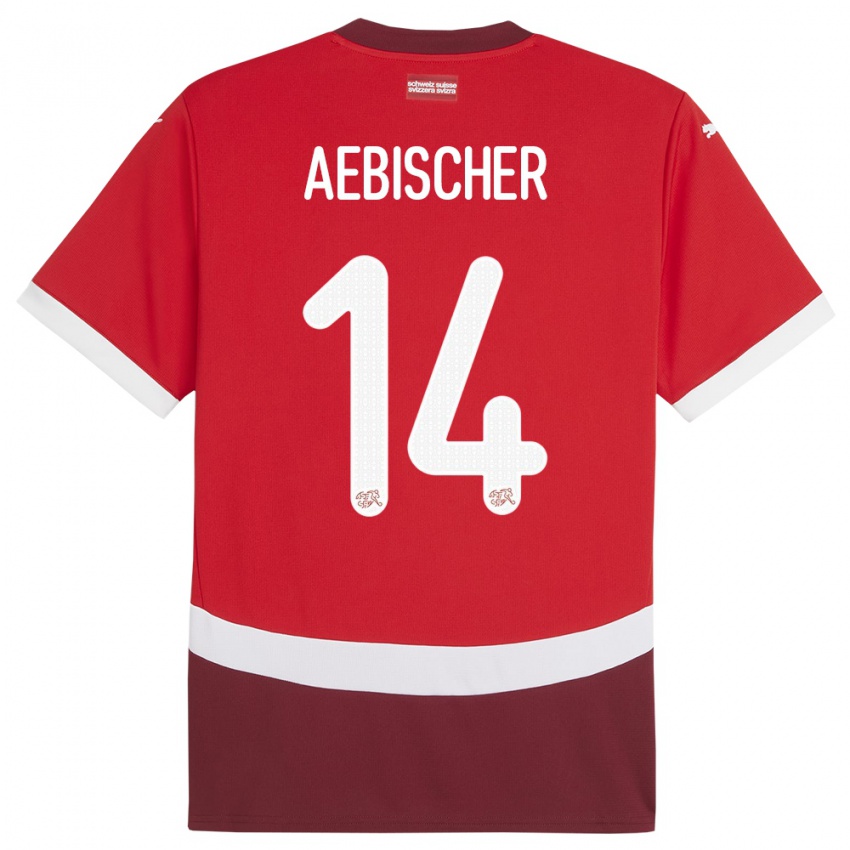 Férfi Svájc Michel Aebischer #14 Piros Hazai Jersey 24-26 Mez Póló Ing