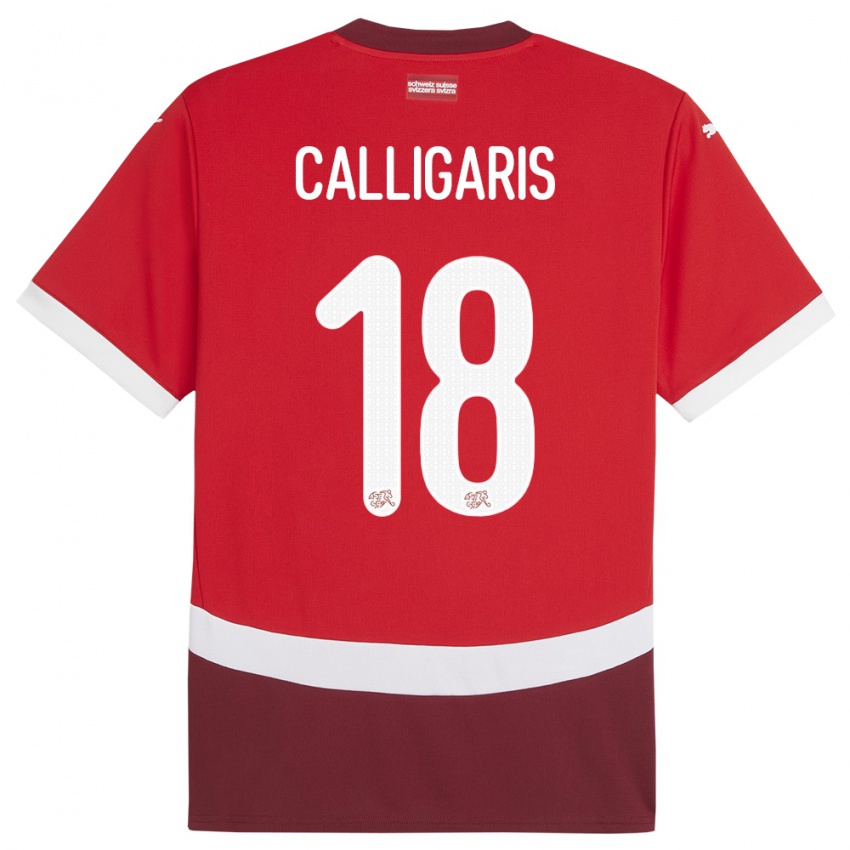 Férfi Svájc Viola Calligaris #18 Piros Hazai Jersey 24-26 Mez Póló Ing