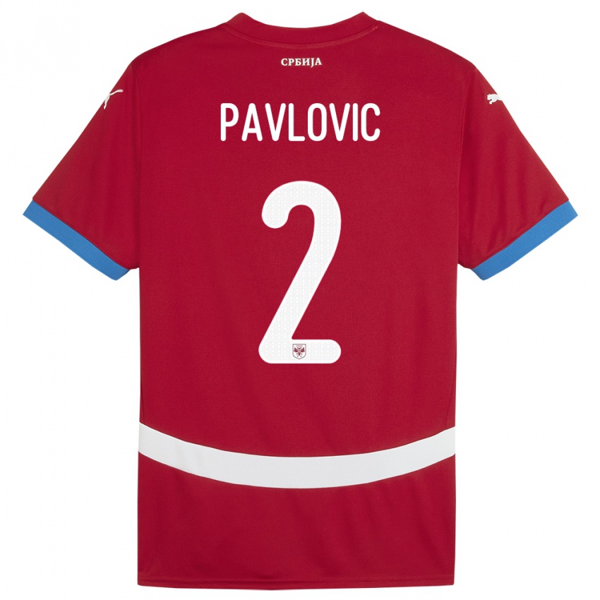 Férfi Szerbia Strahinja Pavlovic #2 Piros Hazai Jersey 24-26 Mez Póló Ing