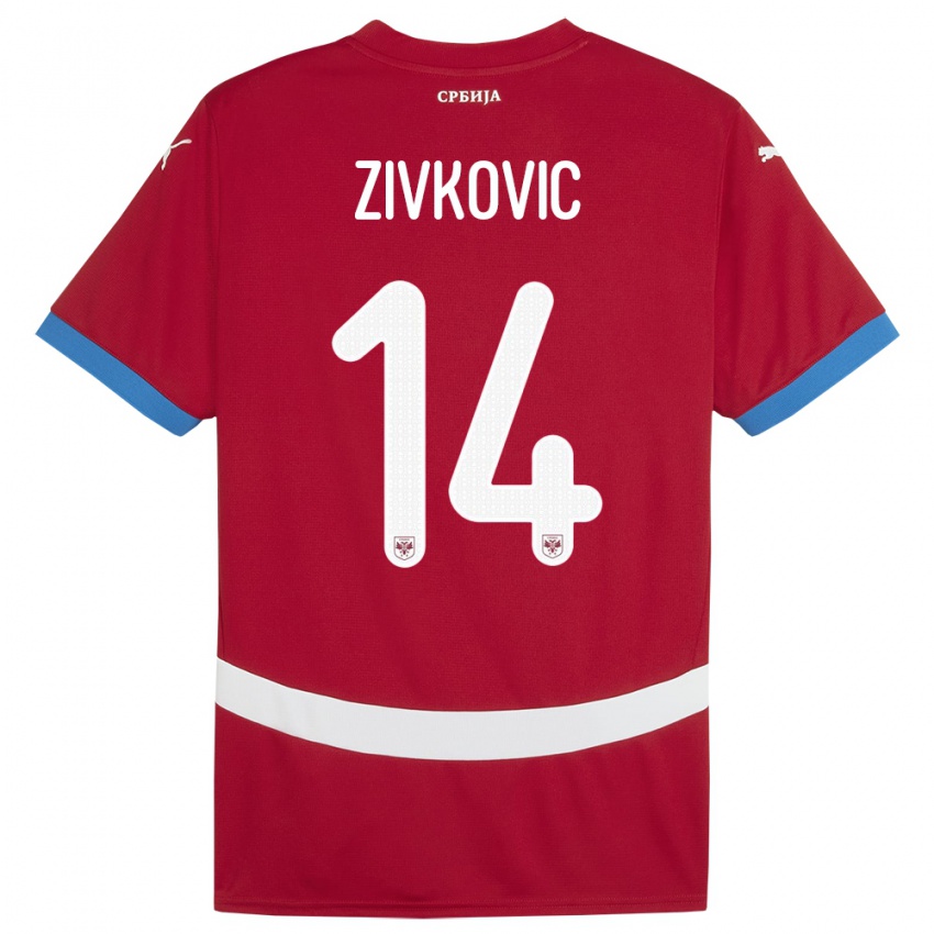Férfi Szerbia Andrija Zivkovic #14 Piros Hazai Jersey 24-26 Mez Póló Ing