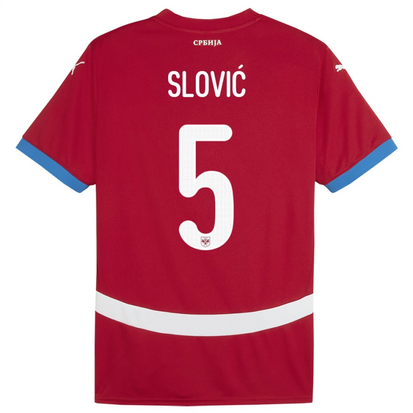 Férfi Szerbia Violeta Slovic #5 Piros Hazai Jersey 24-26 Mez Póló Ing