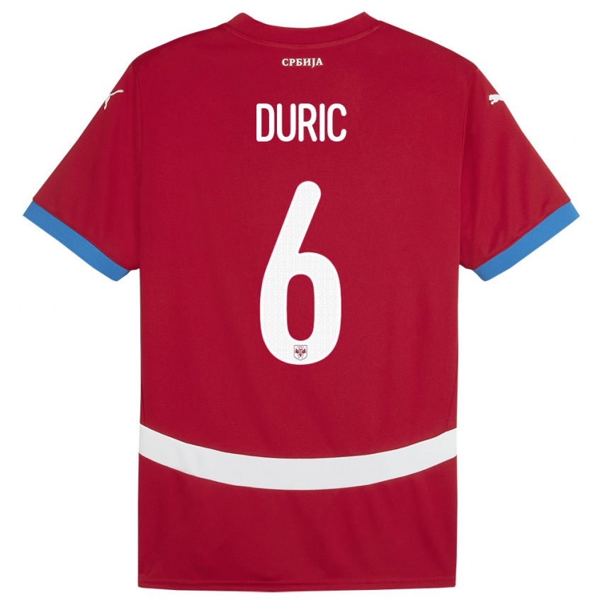 Férfi Szerbia Andrej Duric #6 Piros Hazai Jersey 24-26 Mez Póló Ing