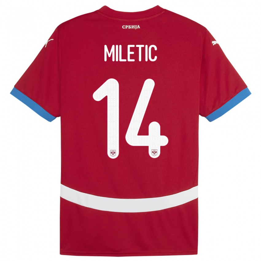 Férfi Szerbia Vladimir Miletic #14 Piros Hazai Jersey 24-26 Mez Póló Ing