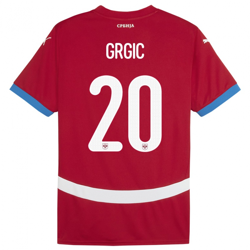 Férfi Szerbia Dario Grgic #20 Piros Hazai Jersey 24-26 Mez Póló Ing