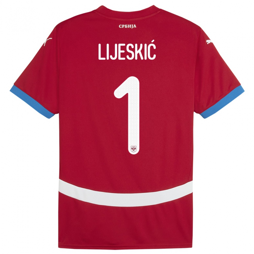 Férfi Szerbia Luka Lijeskic #1 Piros Hazai Jersey 24-26 Mez Póló Ing
