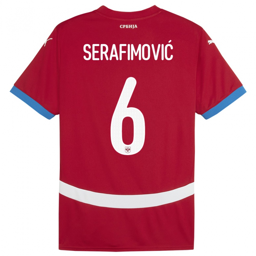Férfi Szerbia Vojin Serafimovic #6 Piros Hazai Jersey 24-26 Mez Póló Ing