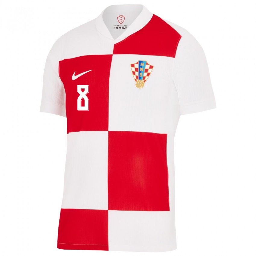 Férfi Horvátország Mateo Kovacic #8 Fehér Piros Hazai Jersey 24-26 Mez Póló Ing